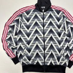 【激レア】 アディダス 00s トラックジャケット 総柄 XL 4XO 黒 白 ピンク 幾何学模様 ジグザグ Y2K ジャージ 刺繍ロゴ ビッグシルエット オーバーサイズ 常田大希 ストリート メンズ 古着 adidas【3096ST】