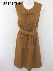 ◇ ◎ nano universe リボン付き レースアップ スリット ノースリーブ 膝下丈 ワンピース サイズ 38 キャメル レディース  【中古】 【1111160009525】