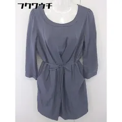 ◇ ◎ NATURAL BEAUTY BASIC リボン付き ノーカラー 長袖 ミニ ワンピース サイズ L ネイビー系 レディース  【中古】 【1111170001670】