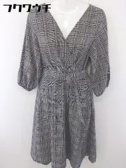 ◇ ◎ natural couture NICE CLAUP チェック 長袖 膝下丈 ワンピース サイズF グレー マルチ レディース  【中古】 【1111180004715】
