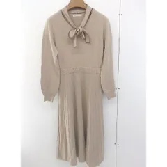 ◇ continuer de NICE CLAUP Vネック ウエストゴム 長袖 膝下丈 ワンピース サイズF ベージュ レディース  【中古】 【1111190007102】
