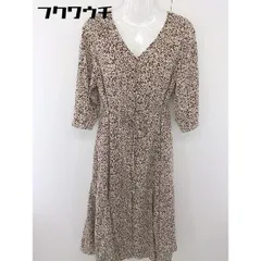 ◇ ◎ natural couture NICE CLAUP Vネック 花柄 長袖 膝下丈 ワンピース サイズF アイボリー ブラウン レディース  【中古】 【1111220015817】