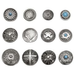 Samcos 12-Piece Set of Screw-On Concho Buttons, 20mm-32mm, Indian Cross, Turquoise Arabesque, Dragon, and Pentagram Designs, for Crafts, Leathercraft, Bags, Wallets, Sewing, DIY, and More. Easy to Replace and Install.