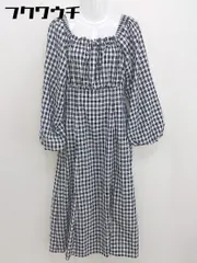 ◇ one after another NICE CLAUP ギンガムチェック 長袖 膝下丈 ワンピース サイズF ホワイト ブラック レディース  【中古】 【1111290004018】