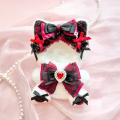 おすわりぬい服　赤黒レースねこちゃん　10㎝　11㎝〜15㎝　ちびぐるみ　にじぬい