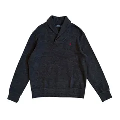 POLO RALPH LAUREN / ポロラルフローレン ショールカラースウェットシャツ トレーナー ラムレザーパッチ チャコールグレー Lサイズ