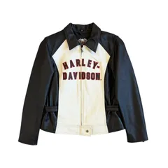 HARLEY-DAVIDSON / ハーレーダビッドソン 90's シングルレザーライダースジャケット ブラック×ホワイト Mサイズ レディース