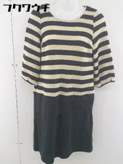 ◇ anatelier ボーダー 切替 パール 七分袖 膝下丈 ワンピース サイズ36 ネイビー ベージュ ブラック レディース  【中古】 【1112130001242】のサムネイル