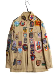 【お得なクーポン配布中!】 60s 70s ★ スーベニア ワッペン サファリ ジャケット メンズ M / ヴィンテージ ブッシュ ツーリスト ツアー コットン ギャバジン カスタム