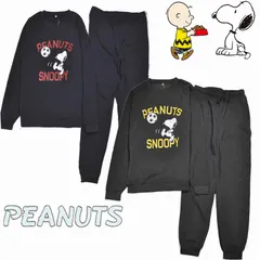 [ピーナッツ] スヌーピー スウェット上下 サッカー長袖 クルートレーナー＆ロングパンツ 裏起毛 ルームウェア
