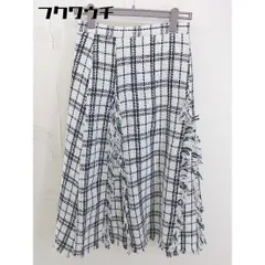 ◇ ABITOKYO アビトーキョー チェック フリンジ ロング 台形 スカート サイズL ホワイト ブラック レディース  【中古】 【1112270002086】