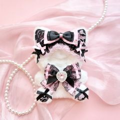 おすわりぬい服 ピンク黒レースねこちゃん 11㎝〜15㎝ ちびぐるみ にじ