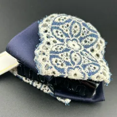 【新品】ヘアアクセサリー ヘアクリップ バンスクリップ 大きめ ネイビー×ホワイト リボン◆