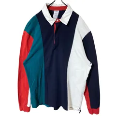 ラガーシャツ カラフル ネイビー グリーン レッド ホワイト 白 緑 赤 L ラグビー ポロシャツ レディース ユニセックス メンズ 古着 長袖