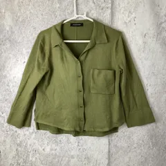 QUEENS COURT クイーンズコート グリーン レディース メタルボタン付 ニットシャツ 裾スリット サイズ2 ◇〇