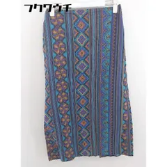 ◇ RodeoCrowns 総柄 バックスリット ロング タイト スカート サイズS ネイビー オレンジ マルチ レディース  【中古】 【1201190001931】