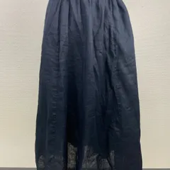 無印良品 麻100％ フレアスカート レディース M ネイビー 裏地付き ギャザー ロング　M　20251225-0010