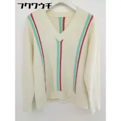 ◇ Ray BEAMS レイビームス ストライプ Vネック 長袖 ニット セーター アイボリー レディース  【中古】 【1202160007892】