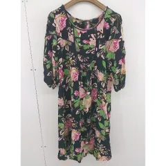 ◇ Another Edition アナザーエディション 花柄 七分袖 膝丈 ワンピース ブラック マルチ レディース  【中古】 【1203150013473】