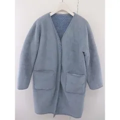 ■ FREAK'S STORE リバーシブル ボア フェイクムートン 長袖 ノーカラー コート サイズF ブルー レディース  【中古】 【1203110001663】