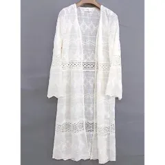 ◇ ur's ユアーズ 総柄 刺繍 長袖 ロングカーディガン サイズM アイボリー レディース  【中古】 【1203210005516】