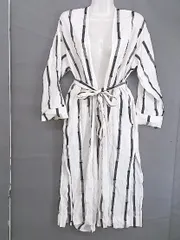 ◇ ◎ LAGUNAMOON ストライプ ラップ 長袖 カーディガン ガウン サイズF ホワイト ブラック グレー レディース  【中古】 【1203280001340】