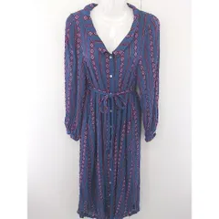 ◇ ◎ n'Or ノアール 総柄 ウエストリボン 長袖 ロング シャツ ワンピース サイズ 1 ネイビー レッド ホワイト レディース  【中古】 【1203250006443】