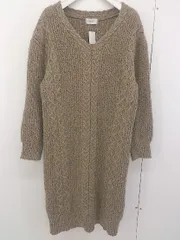 ◇ OPAQUE.CLIP オペーク ドット クリップ Vネック ケーブルニット 長袖 膝丈 ワンピース サイズ L ブラウン レディース  【中古】 【1203280007205】