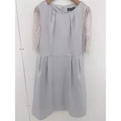 ◇ CUI YING 袖レース 花柄 フォーマル 五分袖 膝丈 ワンピース サイズ L ライトグレー ピンクベージュ レディース  【中古】 【1203300005211】