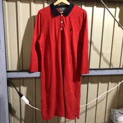 1364 LAULEN RALPH LAUREN 長袖ポロワンピース オレンジ XL ローレンラルフローレン ワンポイント 刺繍ロゴ 古着卸 アメリカ仕入
