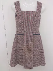 ◇ Maglie par ef-de 総刺繍 タック チェック ノースリーブ ミニ ワンピース サイズ7 ホワイト レッド ネイビー レディース  【中古】 【1204110007129】