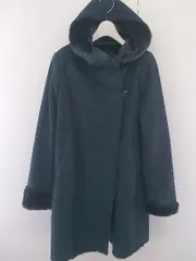 ■ URBAN RESEARCH ROSSO ロッソ スウェード風 裏ボア フート付き 長袖 コート サイズF ネイビー レディース  【中古】 【1204110002162】