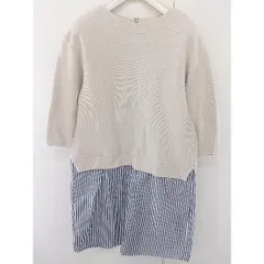 ◇ chambre de charme ストライプ 切替 七分袖 膝丈 ワンピース サイズF グレージュ ホワイト ネイビー レディース  【中古】 【1204140001081】のサムネイル