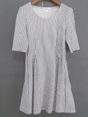◇ Sweet Mommy スウィートマミー ストライプ 五分袖 膝丈 ワンピース サイズL ホワイト ブラック レディース  【中古】 【1204150003457】