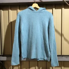 1365 LAULEN RALPH LAUREN パーカーセーター 水色 M ローレンラルフローレン ニット リブ編み ウール 無地 古着卸 アメリカ仕入
