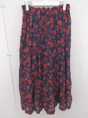 ◇ studio CLIP 花柄 ウエストゴム ロング フレア スカート サイズM ネイビー レッド ホワイト レディース  【中古】 【1204180007999】