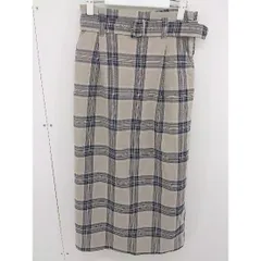 ◇ ◎ LOWRYS FARM チェック バックスリット ロング タイト スカート サイズL ベージュ ネイビー レディース  【中古】 【1204190003943】