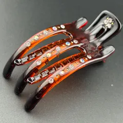 【新品】ヘアアクセサリー ヘアクリップ ブラウン カラー ラインストーン シンプル 小さめ◆