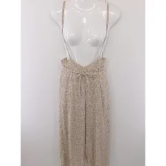 ◇ ◎ MAJESTIC LEGON 総柄 サスペンダー付き ウエストゴム ワイド パンツ サイズM ベージュ ホワイト レディース  【中古】 【1205120001572】