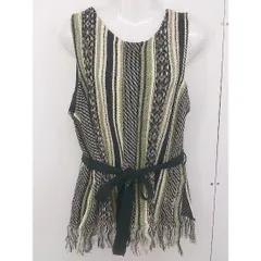 ◇ ◎ KBF URBAN RESEARCH 総柄 フリンジ ノースリーブ ニット サイズONE ブラック カーキ オフホワイト レディース  【中古】 【1205130001951】
