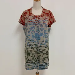 フランス製生地使用 総柄ワンピース ジャガード 花柄 アクリルウール 裏地シルク100% 半袖 サイズ42 Lサイズ程度