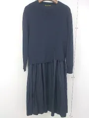 ◇ GLAMOROUS GARDEN グラマラスガーデン 切替 ニット 長袖 膝下丈 ワンピース サイズF ネイビー レディース  【中古】 【1205310009388】