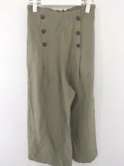◇ GLOBAL WORK グローバル ワーク リネン混 ハイウエスト ウエストゴム ワイド パンツ サイズM カーキ レディース  【中古】 【1206070002435】