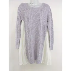 ◇ MERCURYDUO ケーブル編み プリーツ 切替 長袖 ミニ ニット ワンピース サイズF パープル系 アイボリー レディース  【中古】 【1206090005751】