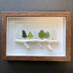 シーグラスアート　『森の煌めき』透明板付き　ハンドメイド雑貨　北欧　日常の癒し