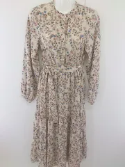 ◇ ◎ NICE CLAUP ナイスクラップ ベルト付 花柄 フラワー 長袖 ロング ワンピース サイズF ベージュ レディース  【中古】 【1206130002184】