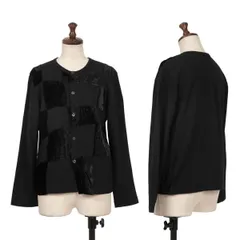 ローブドシャンブル コムデギャルソンrobe de chambre COMME des GARCONS ベロアブロックチェック切替ラウンドネックカーディガン 黒M位