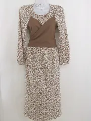 ◇ FREE'S MART フリーズマート 花柄 フレア 長袖 膝下丈 ノーカラー ワンピース サイズF アイボリー ブラウン レディース  【中古】 【1206140004970】