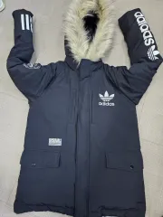 アディダス オリジナルス ブラック ダウン アウター フード ファー