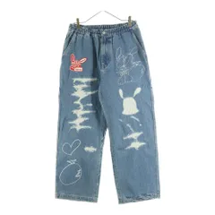 X-LARGE (エクストララージ) 23AW EASY DENIM PANTS ダメージ加工 フロントデザイン イージーデニムパンツ ジーンズ インディゴ 101233031025